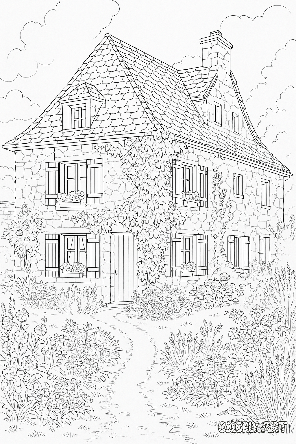 Coloring Book Cottage  Coloring Book Page Coloring Scene Image Colorly.art 